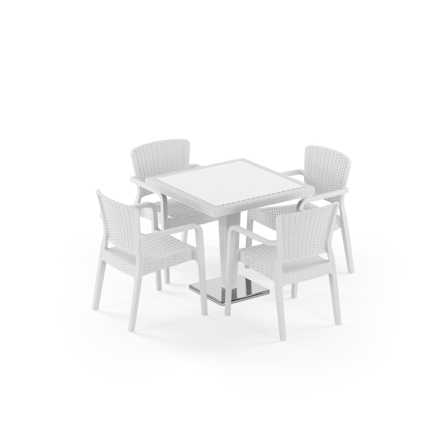 Antares Krom Ayak Camlı 80X80 &amp;amp;amp; Antares Koltuk 4 Kişilik Rattan Masa Takımı